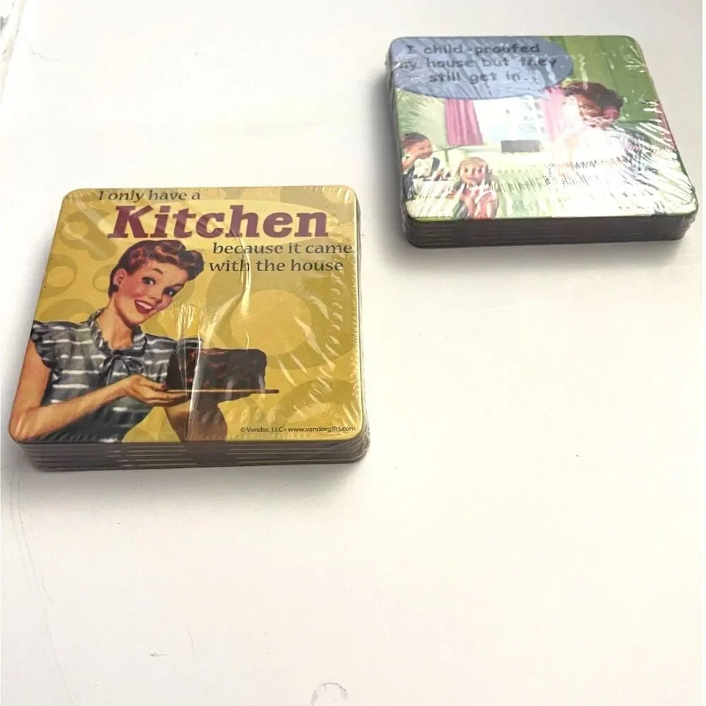 Lot 2 Sets of Vintage Funny House Wife, tradwife, Mom Coasters 12 Total NOS New